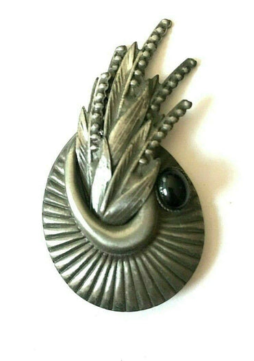 Festival Stall LTD Boho festival Clothing Pheasant feather art deco Pewter hat Pin Broach Hunting shooting Badge Present