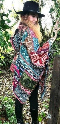 Festival Stall LTD Boho festival Clothing UNIQUE Handmade Poncho patchwork Warm Winter Wrap Cape Shawl Hoodie Jacket gift
