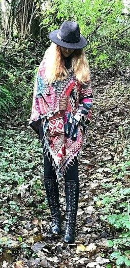 Festival Stall LTD Boho festival Clothing UNIQUE Handmade Poncho patchwork Warm Winter Wrap Cape Shawl Hoodie Jacket gift