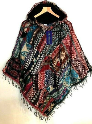 Festival Stall LTD Boho festival Clothing UNIQUE Handmade Poncho patchwork Warm Winter Wrap Cape Shawl Hoodie Jacket gift