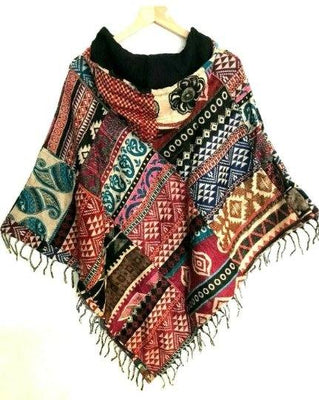 Festival Stall LTD Boho festival Clothing UNIQUE Handmade Poncho patchwork Warm Winter Wrap Cape Shawl Hoodie Jacket gift