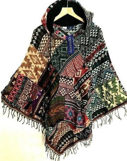 Festival Stall LTD Boho festival Clothing UNIQUE Handmade Poncho patchwork Warm Winter Wrap Cape Shawl Hoodie Jacket gift